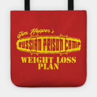 Jim Hopper's Russian Prison Camp Weight Loss Plan Funny Distressed Retro 80s Logo Tote