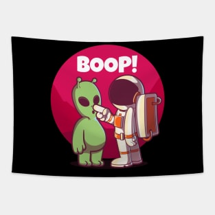 Boop! Spaceman and alien nose boop greeting Tapestry