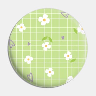 Cute Flower Pattern Green Background Pin