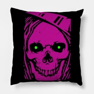 Smiling Skull Grim Reaper with Glowing Eyes Pillow