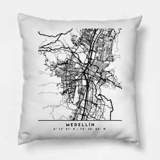 MEDELLIN COLOMBIA BLACK CITY STREET MAP ART Pillow