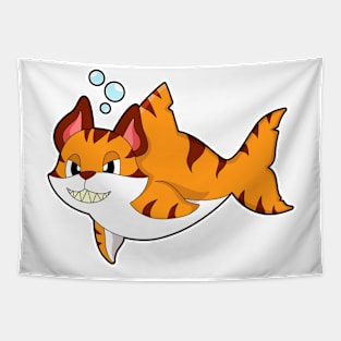 Tiger cat as Shark in Water Tapestry