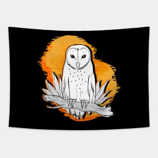 Creature of the Night - Barn Owl with Orange Background Tapestry