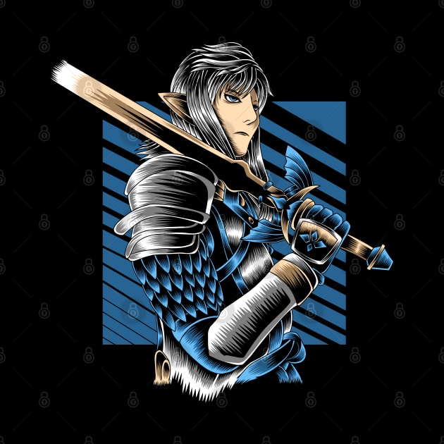 Artwork Illustration Mighty Knight With Golden Sword by Endonger Studio