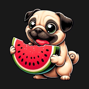 Pug with Watermelon Cartoon T-Shirt