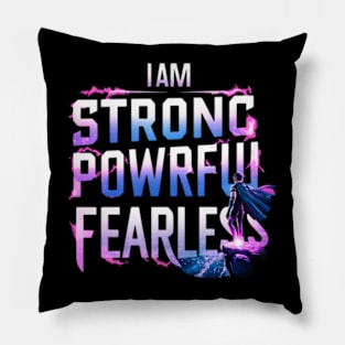 I Am Strong Powerful Fearless Pink Breast Cancer Survivor Pillow