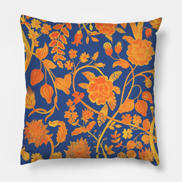 Chinese Orange Floral Pattern - Hong Kong Summer Flowers Pillow by CRAFTY BITCH