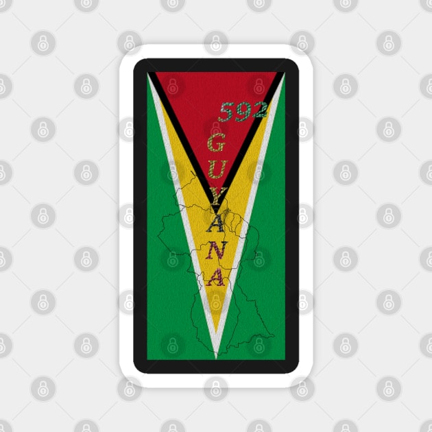 Guyana Flag Design with Phone Area Code and Map Outline Magnet by Soca-Mode