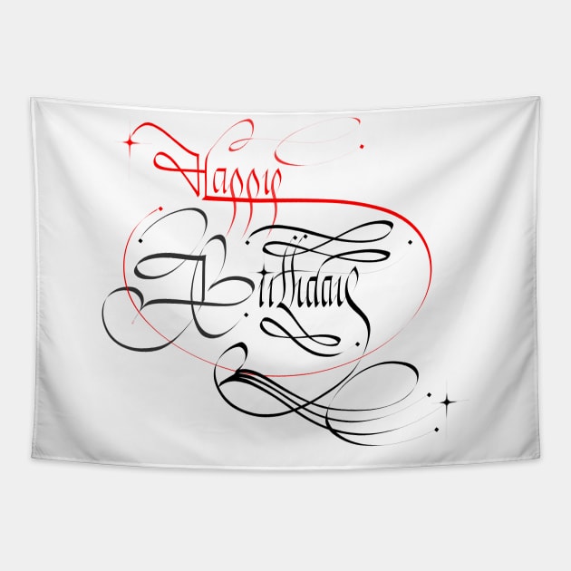 Happy Birthday - Calligraphy Tapestry by AhMath