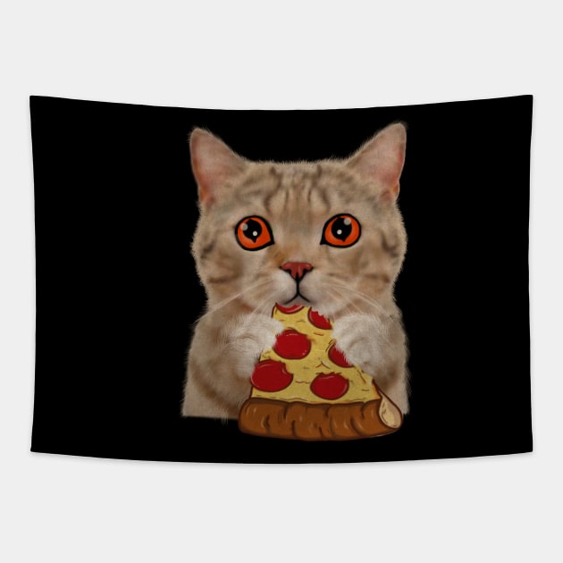 Cute Cat Eating Pizza Tapestry by dukito