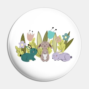 Rabbits between flowers Pin