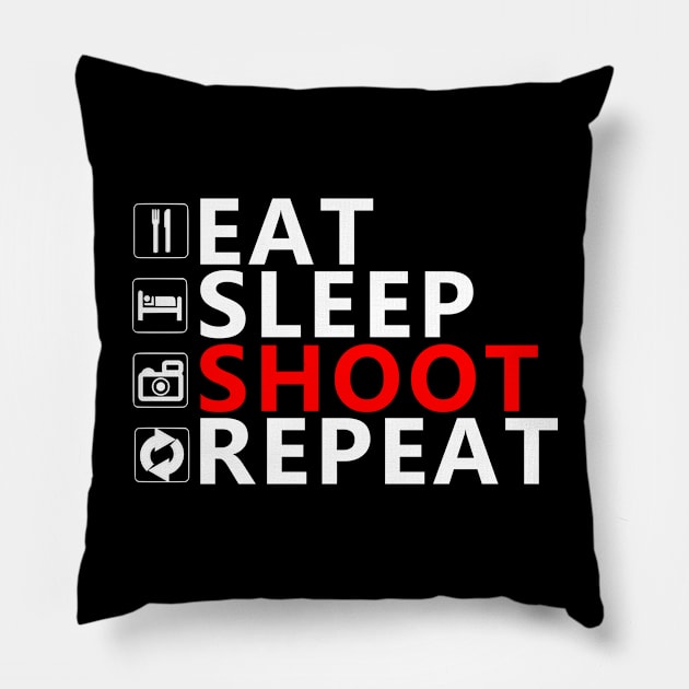 SHOOT REPEAT Pillow by equiliser