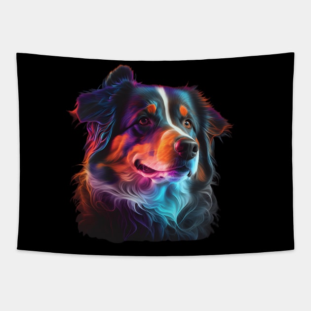 Neon Miniature American Shepherd Tapestry by Sygluv