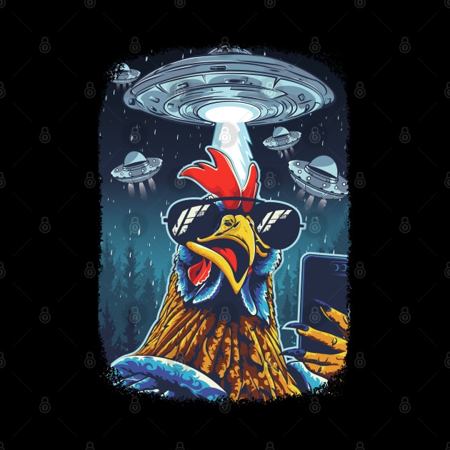 Rooster UFO Funny Chicken Meme Invasion Retro Alien by PunnyPoyoShop