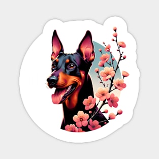 Joyful German Pinscher with Spring Cherry Blossoms Magnet