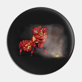 Chinese Lion Dancers Firecracker Illustration Pin