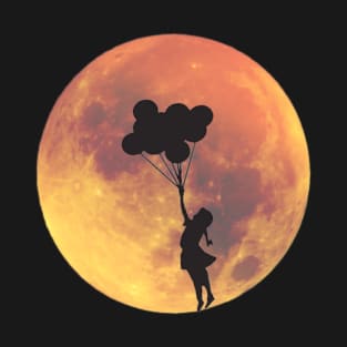 Full Moon and Girl with Balloon Silhouette T-Shirt