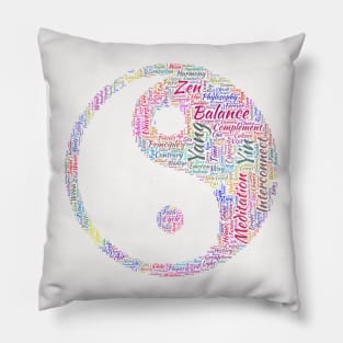 Yin Yang Philosophy Silhouette Shape Text Word Cloud Pillow