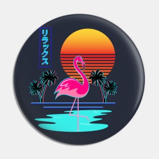 Relax - Relaxing Flamingo Synthwave Sunset Rirakkusu Pin