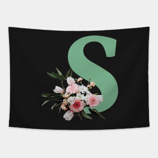 Letter S green with colorful flowers Tapestry