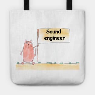 Sound engineer. Profession, work, job. Cat shows a banner with the inscription. Watercolor illustration. A gift for a professional. Tote