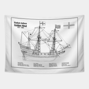 Golden Hind or Golden Hinde. Francis Drake Ship - BDL Tapestry