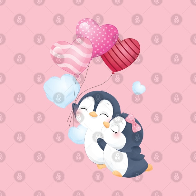 Cute Penguin Couple with Heart Balloons by Carpe Tunicam