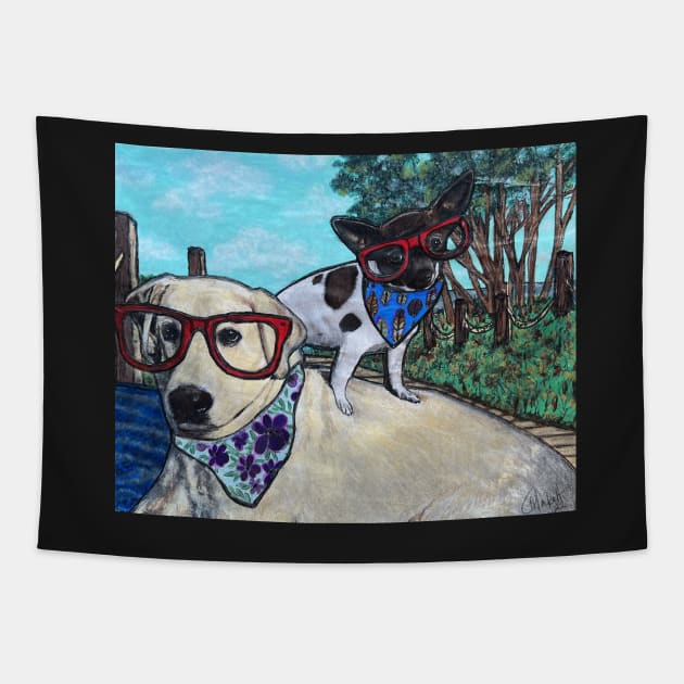 Puppy pals at the beach Tapestry by Artladyjen