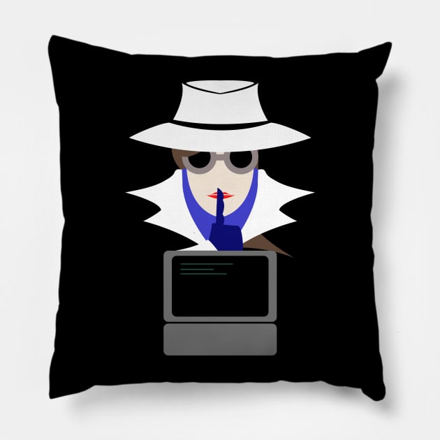 Lady White Shush (Cauc W/Computer): A Cybersecurity Design Pillow by McNerdic