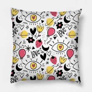 Kid Drawing Arrangement Art Deco Wallpaper Pattern Design Pillow