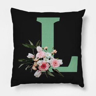 Letter L green with colorful flowers Pillow