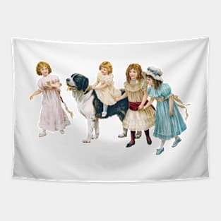 Victorian girls and dog Tapestry