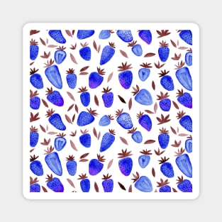 Watercolor strawberries pattern - blue Magnet