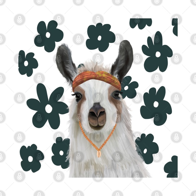 Boho Llama on Retro Flowers by Suneldesigns