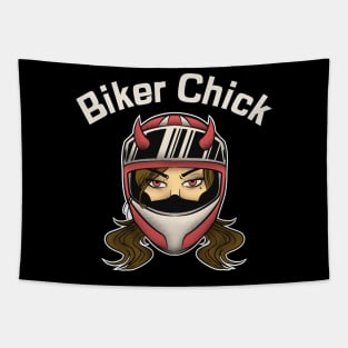 Biker Chick Woman with Helmet Tapestry