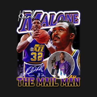 Karl Malone The Mail Man Basketball Legend Signature Vintage Retro 80s 90s Bootleg Rap Style T-Shirt