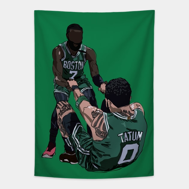 Jaylen Brown & Jayson Tatum Sketch Tapestry by rattraptees