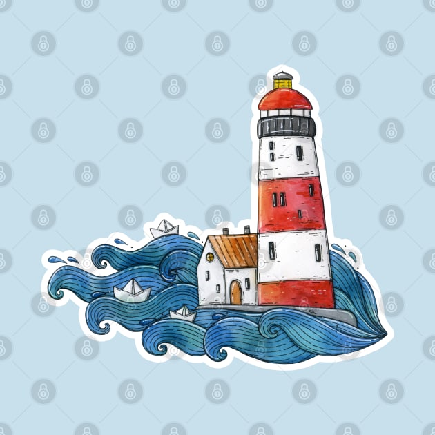 Lighthouse on waves by Tania Tania