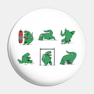 T-Rex Hates Gym Working Out Bodybuilding Pin