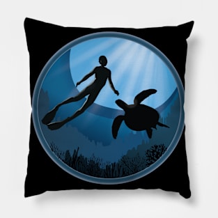 Diver with Sea Turtle Underwater Pillow