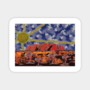 Aboriginal Art - Uluru Ayers Rock Blue Sky Magnet