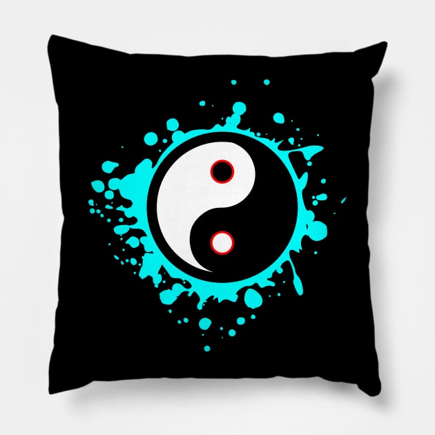 Yin and Yang Blue Splatter Pillow by PNPTees