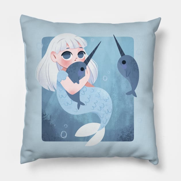 Narwhal Mermaid Pillow by Lobomaravilha