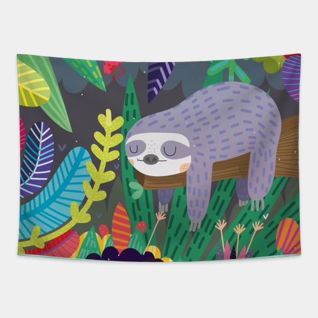 Sloth in nature Tapestry by Mjdaluz