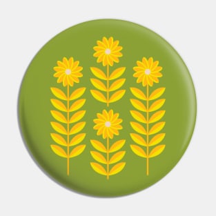 LOVE ME LOVE ME NOT Folk Art Mid-Century Modern Scandi Floral in Yellow and Orange on Green - UnBlink Studio by Jackie Tahara Pin