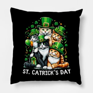 St Patricks Catricks Day Stacking Cat Lover Women Girls Kids Pillow