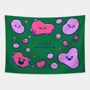 Cute Virus And bacteria Cartoon Tapestry