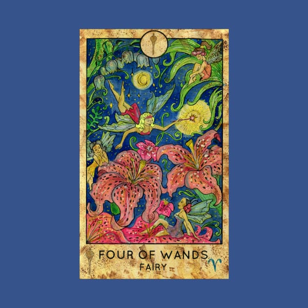 Four Of Wands. Minor Arcana Tarot Card Design by Mystic Arts