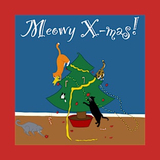 Meowy X-mas mayhem with background T-Shirt