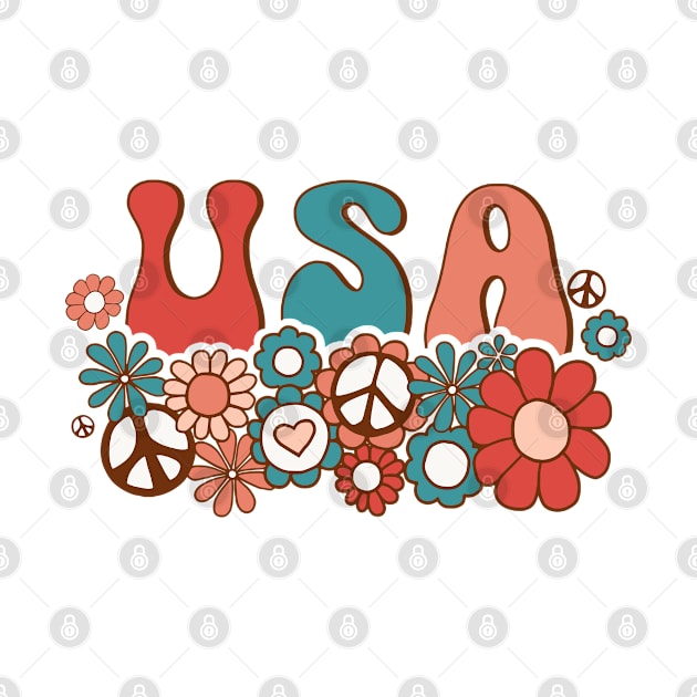 american groovy flower 4th july America retro patriotic USA by BramCrye